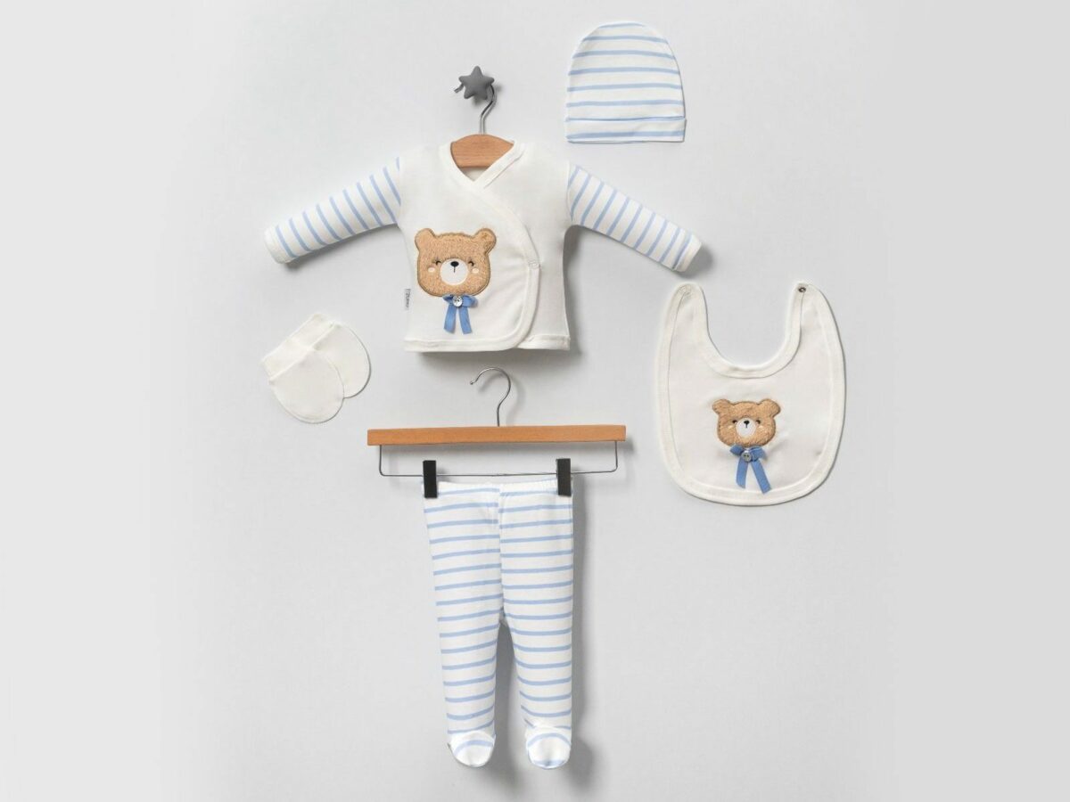 Ayıcık  Modelli Fiyonklu 5li Zıbın Seti - Görsel 3