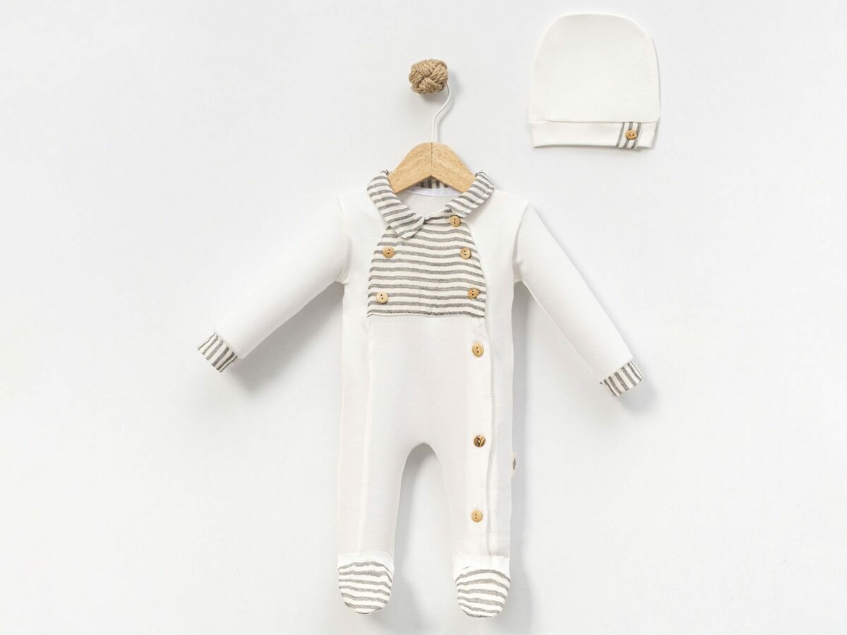 Erkek Bebek Tulum Düğmeli Şapkalı - Görsel 3