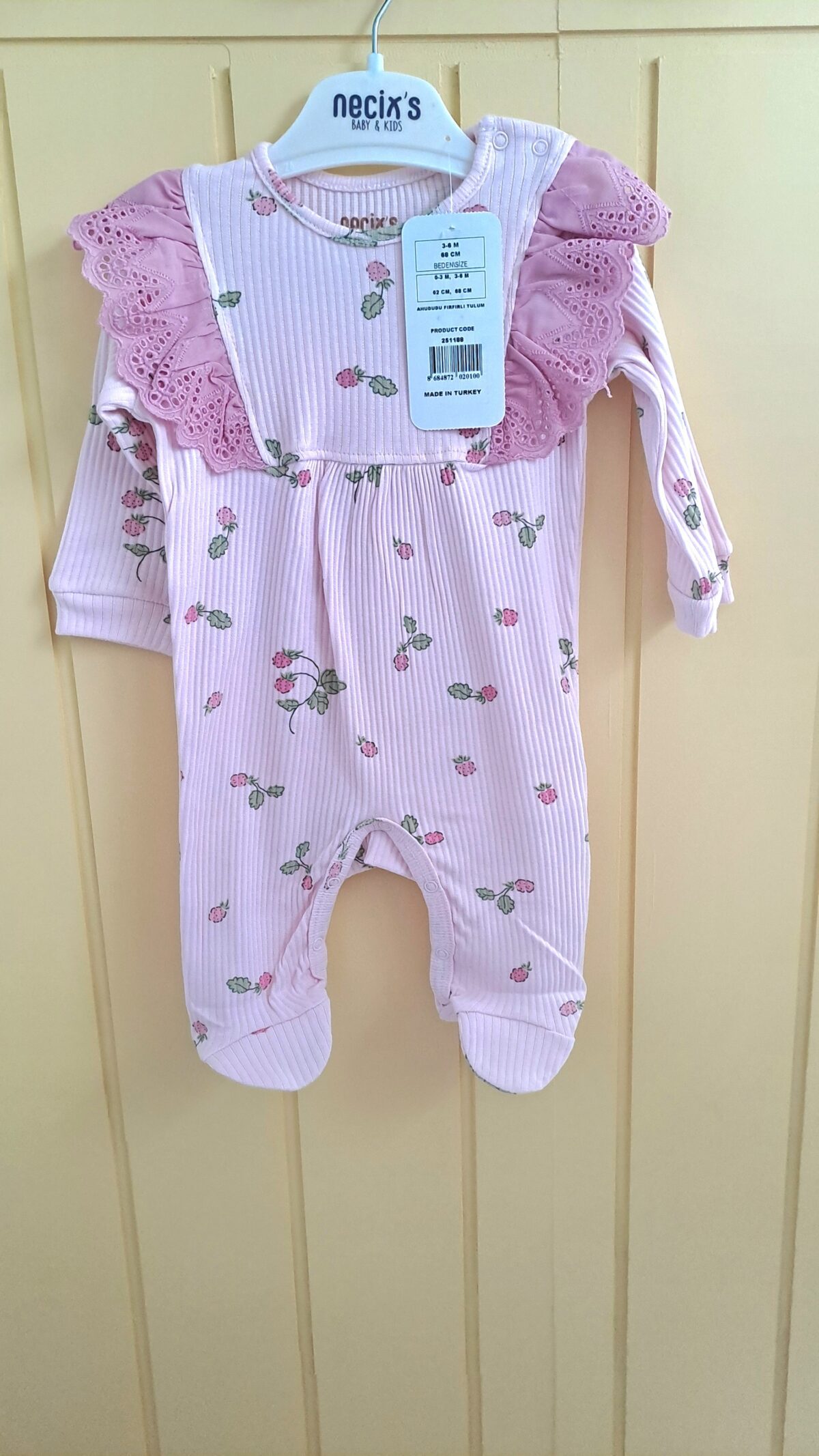 Kız Bebek Tulum Ahududu  Fistolu Fırfırlı - Görsel 1