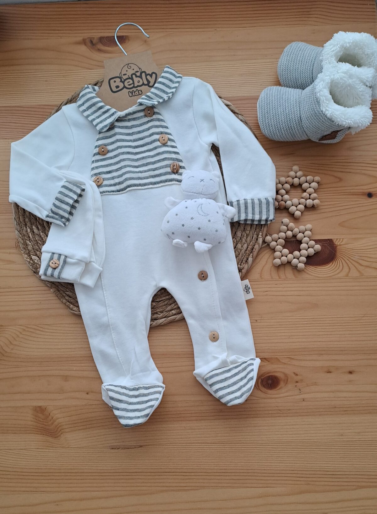 Erkek Bebek Tulum Düğmeli Şapkalı - Görsel 1