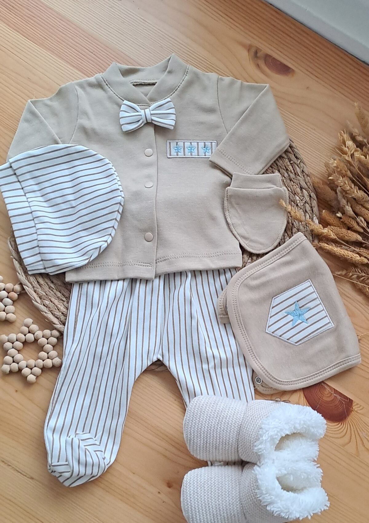 Papyon Detaylı Çizgili 5li Zıbın Seti - Görsel 2