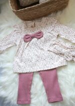 Kız Bebek Fiyonklu  Bandanalı 3lü Takım - Görsel 2