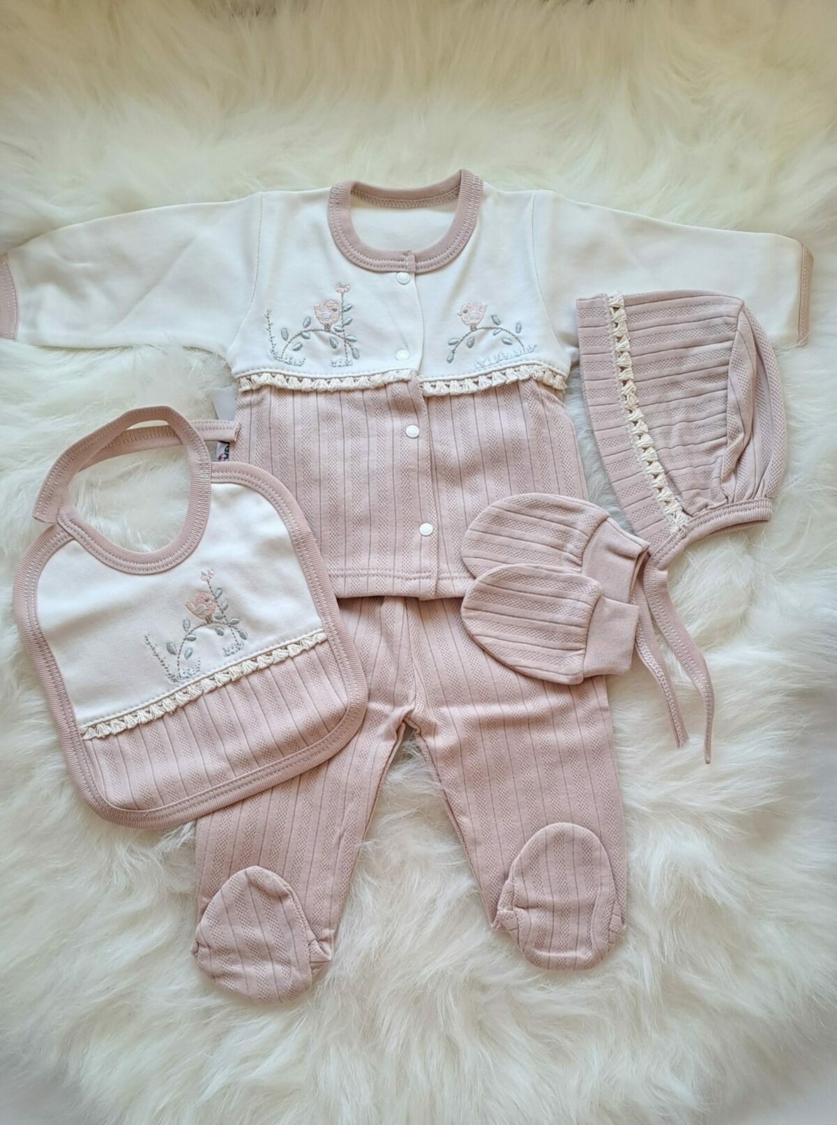 Kuş ve Çiçek Nakışlı Püsküllü 5li Set - Görsel 2