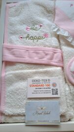 Be Happy Nakışlı Kuşaklı Fırfırlı Premium Bornoz Seti - Görsel 5