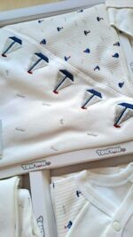 Beyaz Üzeri Gemi Nakışlı Premium 10lu Hastane Çıkış Seti - Görsel 8