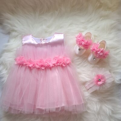 Premium Mevlit Takım Elbisesi Parlak Tüllü Çiçekli Pembe