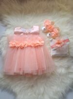 Premium Mevlit Takım Elbisesi Parlak Tüllü Çiçekli Somon