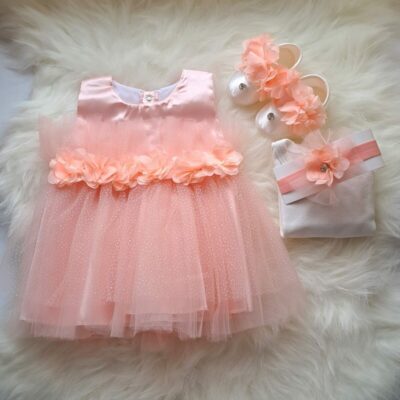 Premium Mevlit Takım Elbisesi Parlak Tüllü Çiçekli Somon