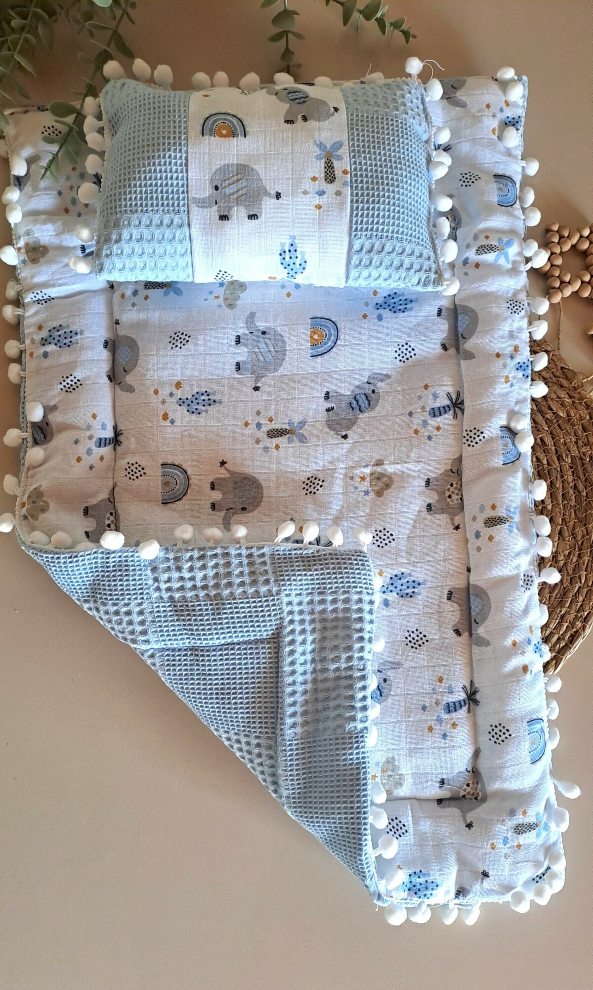 Yastıklı Fil Desenli Müslin Alt Açma Takımı - Görsel 1