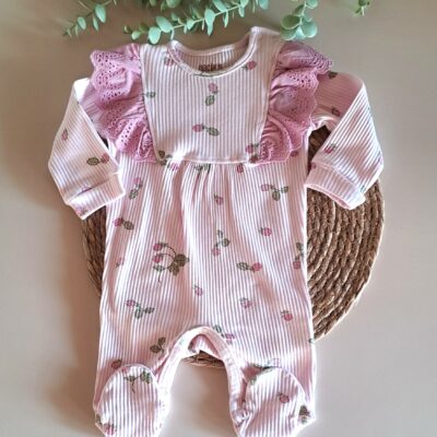Kız Bebek Tulum Ahududu  Fistolu Fırfırlı