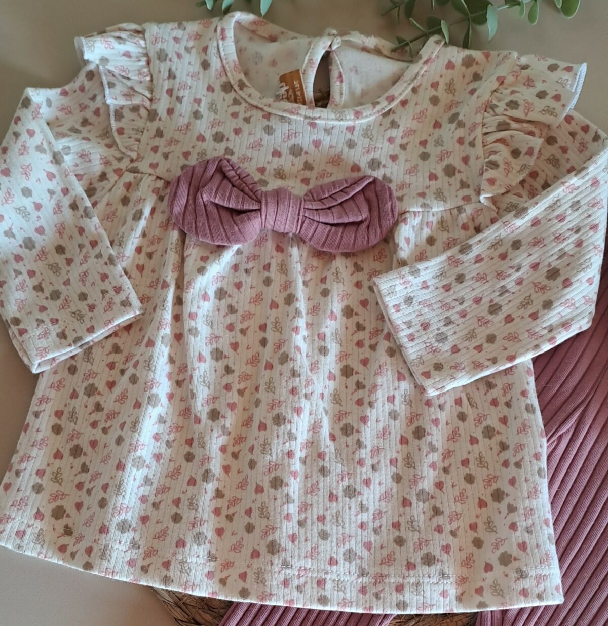 Kız Bebek Fiyonklu  Bandanalı 3lü Takım - Görsel 3