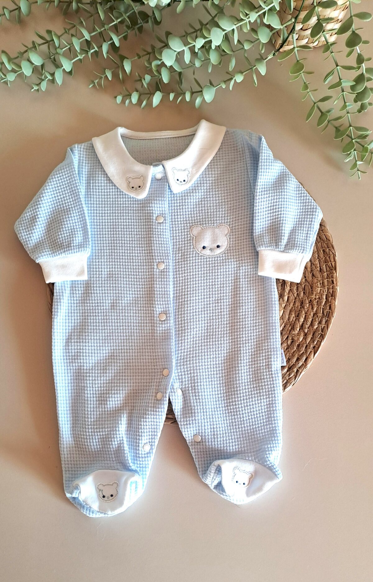 Erkek Bebek Tulum Bebe Yakalı Ayıcıklı - Görsel 1