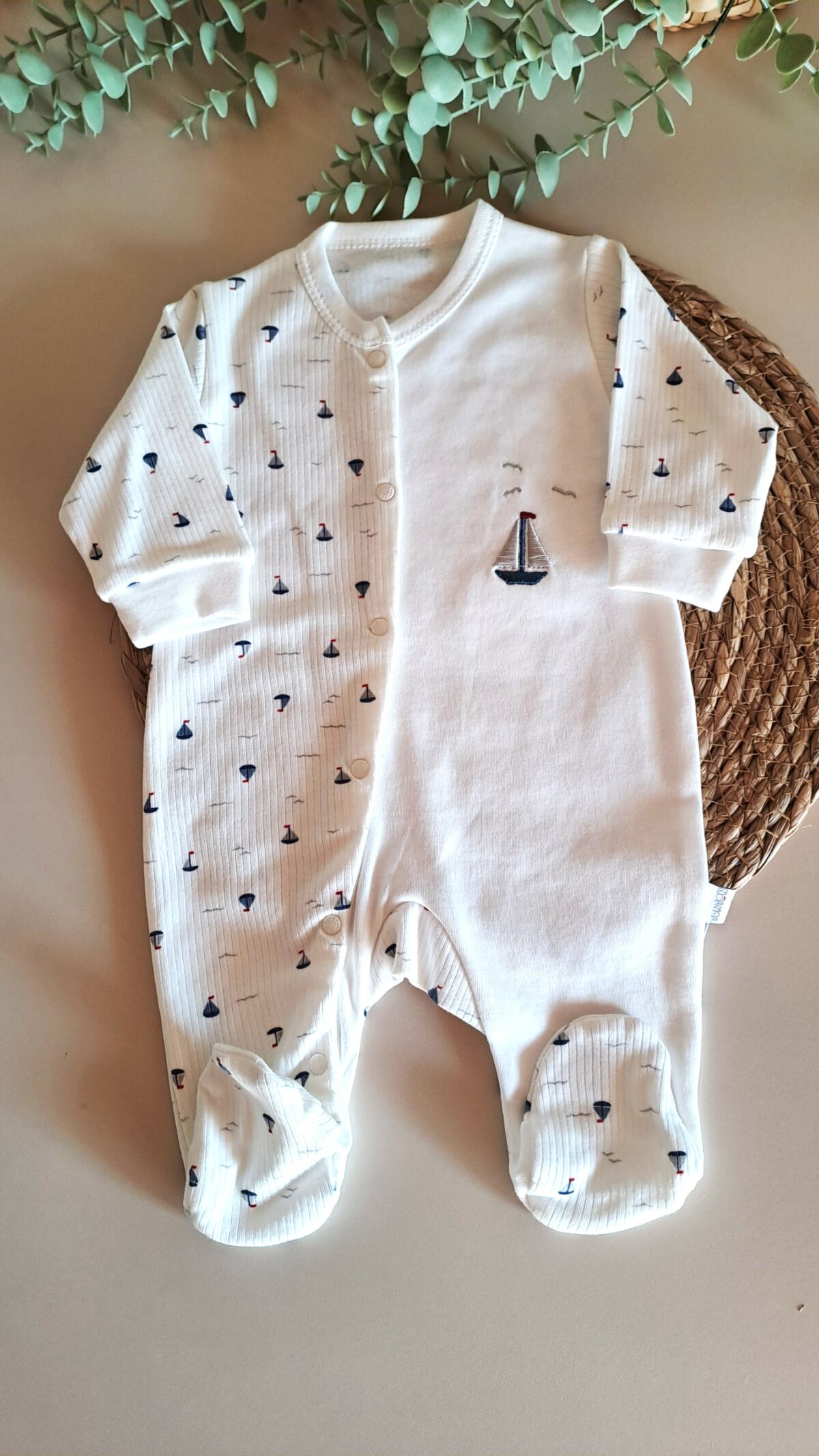 Erkek Bebek Tulum Yelken Nakışlı - Görsel 1