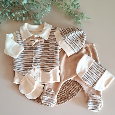 Önden Düğmeli Papyonlu Yelekli 5li Set