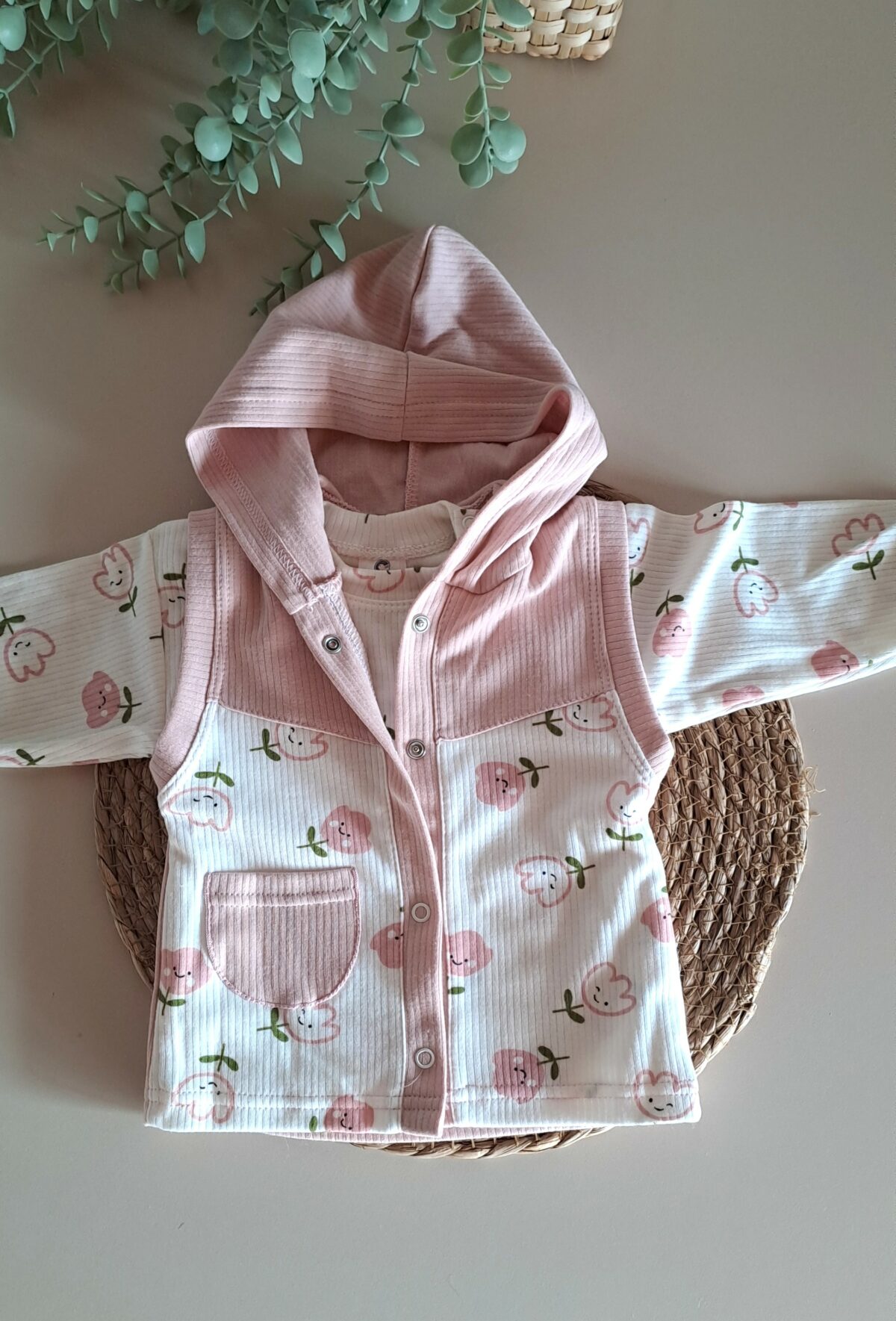 Kız Bebek Lale Model Kapüşonlu 3lü Takım - Görsel 3