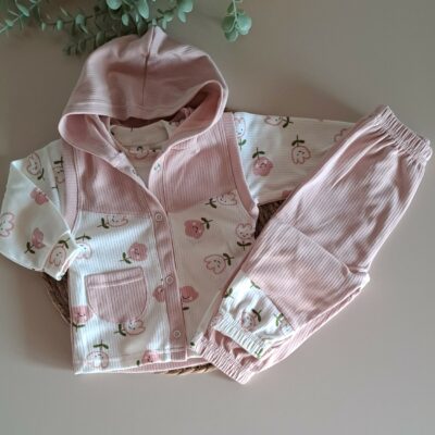 Kız Bebek Lale Model Kapüşonlu 3lü Takım