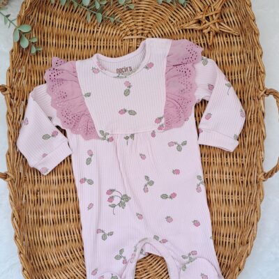 Kız Bebek Tulum Ahududu  Fistolu Fırfırlı