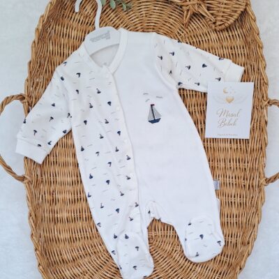 Erkek Bebek Tulum Yelken Nakışlı