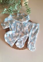 Tavşan Baskılı Kendinden Eldivenli Kruvaze 3lü Takım