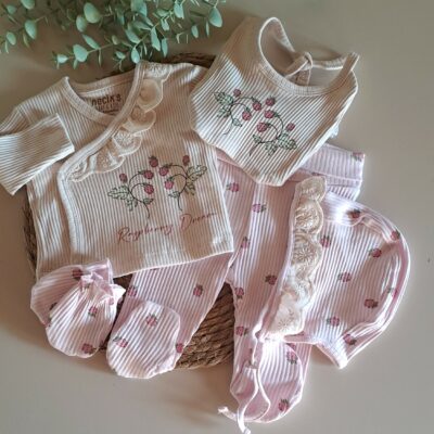 Ahududu Desenli Fisto Detaylı 5li Set