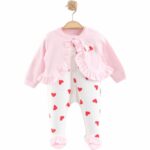 Kız Bebek Tulum % 100 Pamuk Kalpli Bolerolu - Görsel 3