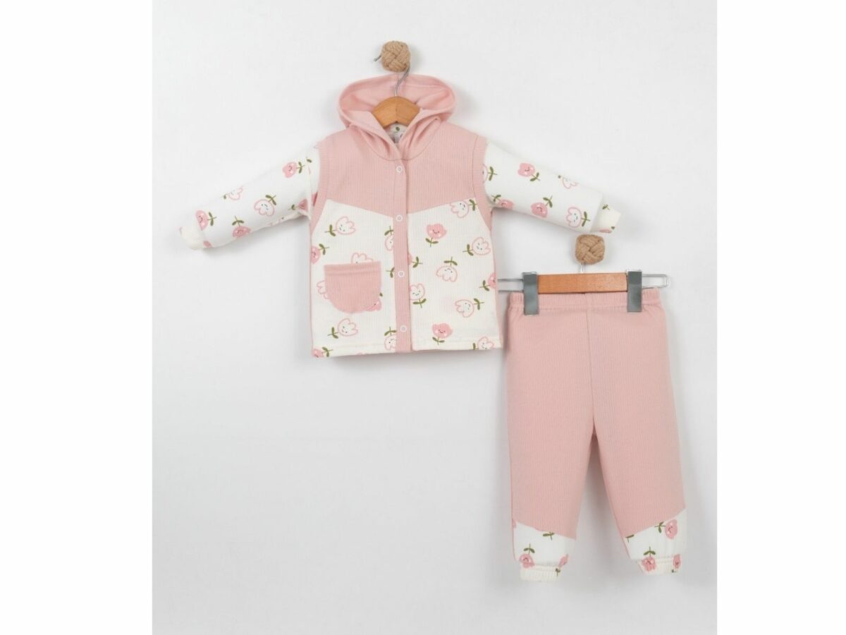 Kız Bebek Lale Model Kapüşonlu 3lü Takım - Görsel 2