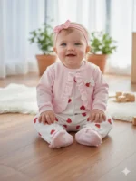 Kız Bebek Tulum % 100 Pamuk Kalpli Bolerolu