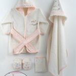 Be Happy Nakışlı Kuşaklı Fırfırlı Premium Bornoz Seti - Görsel 2