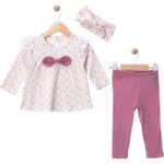Kız Bebek Fiyonklu  Bandanalı 3lü Takım