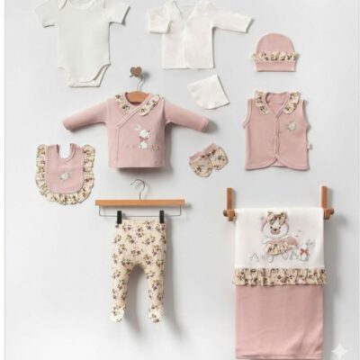 Tavşan Desenli Fırfırlı Premium 10lu Hastane Çıkış Seti