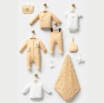 Sarı Üzeri Yeşil Yaprak Tulumlu Premium 10lu Hastane Çıkış Seti