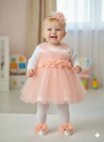 Premium Mevlit Takım Elbisesi Parlak Tüllü Çiçekli Somon - Görsel 2