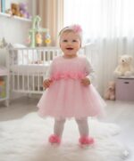 Premium Mevlit Takım Elbisesi Parlak Tüllü Çiçekli Pembe