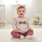 Kız Bebek Fiyonklu  Bandanalı 3lü Takım