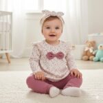 Kız Bebek Fiyonklu  Bandanalı 3lü Takım - Görsel 2