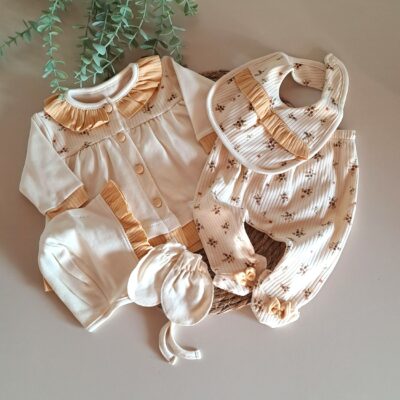 Sarı Çıtır Çiçek Desenli 5li Set