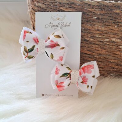 Beyaz Çiçekli Toka 2'li Set