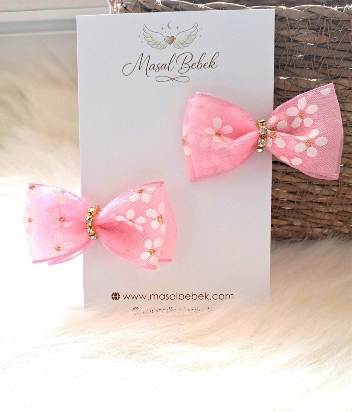 Pembe Parlak Tül Taşlı Toka  2'li Set - Görsel 1