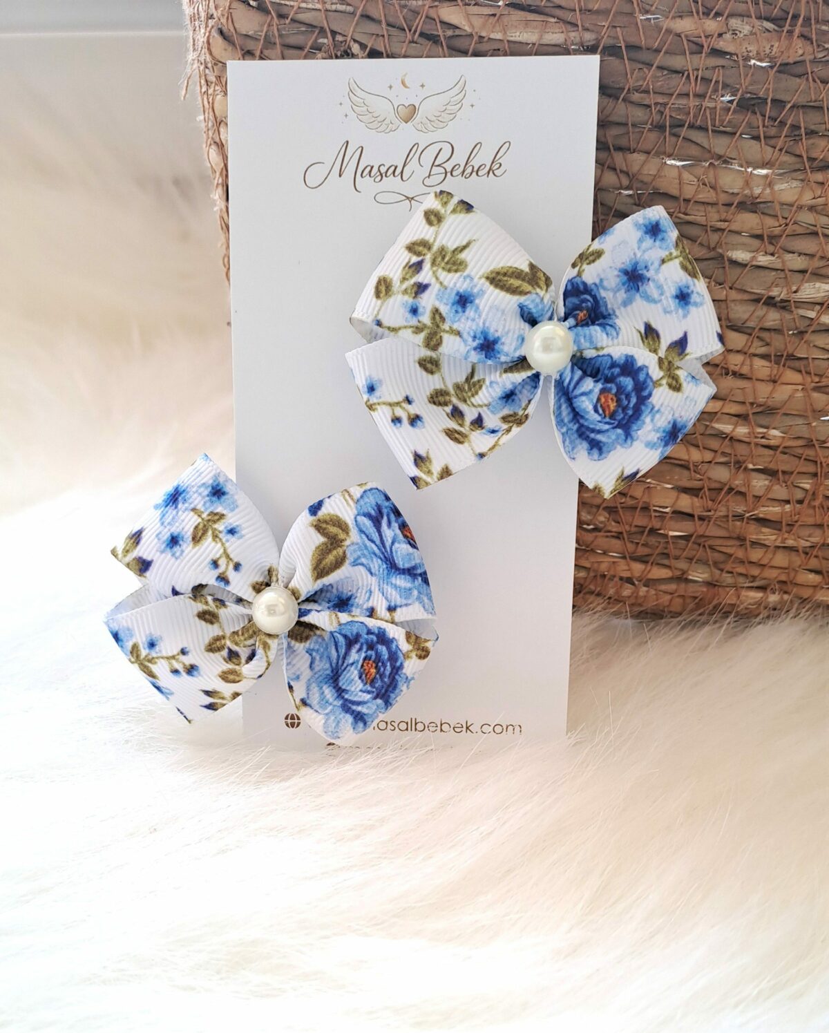 Mavi Çiçekli  Toka 2'li Set - Görsel 1