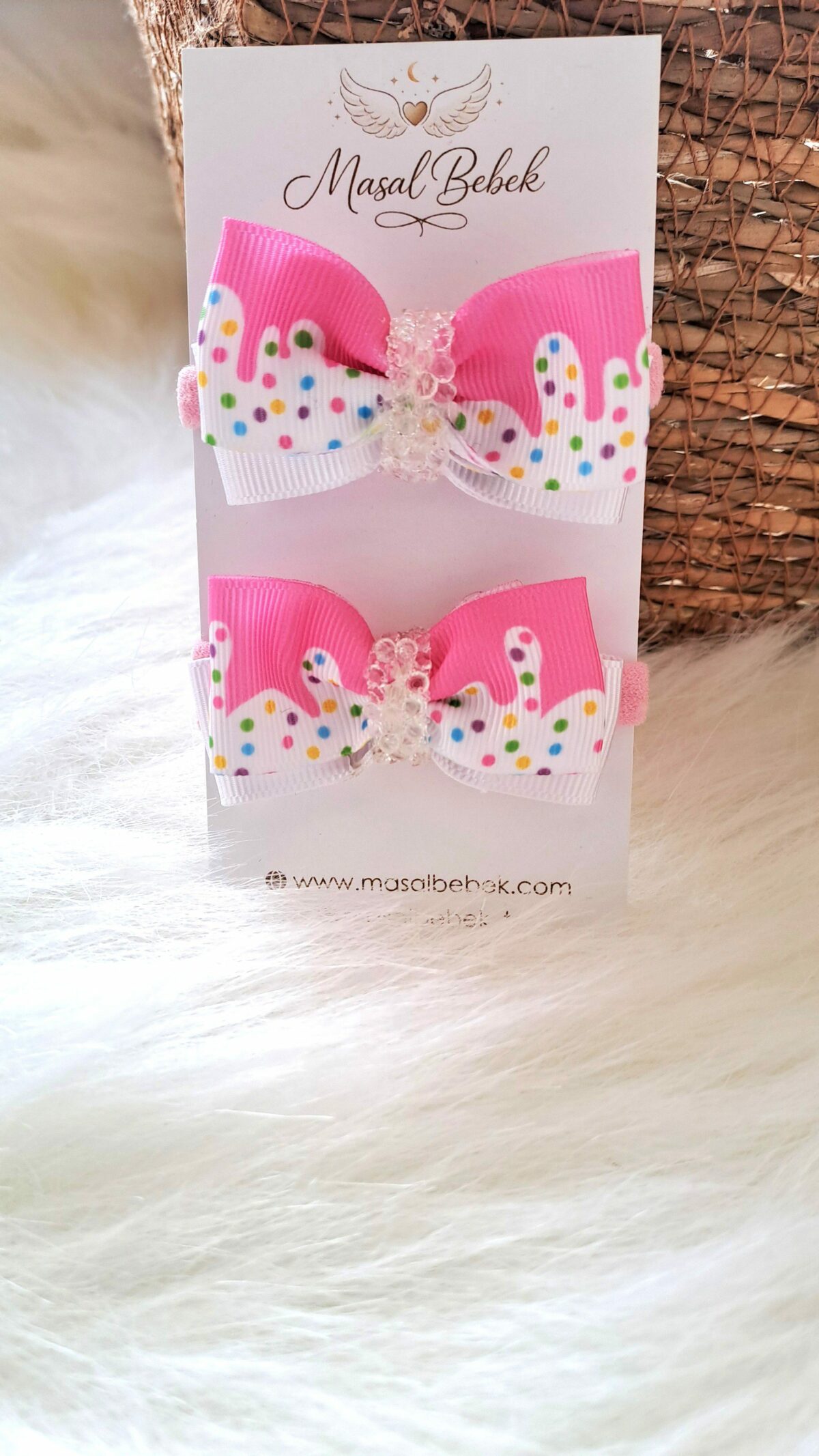 Pembe Beyaz Parıltılı Lastik Toka - Görsel 3