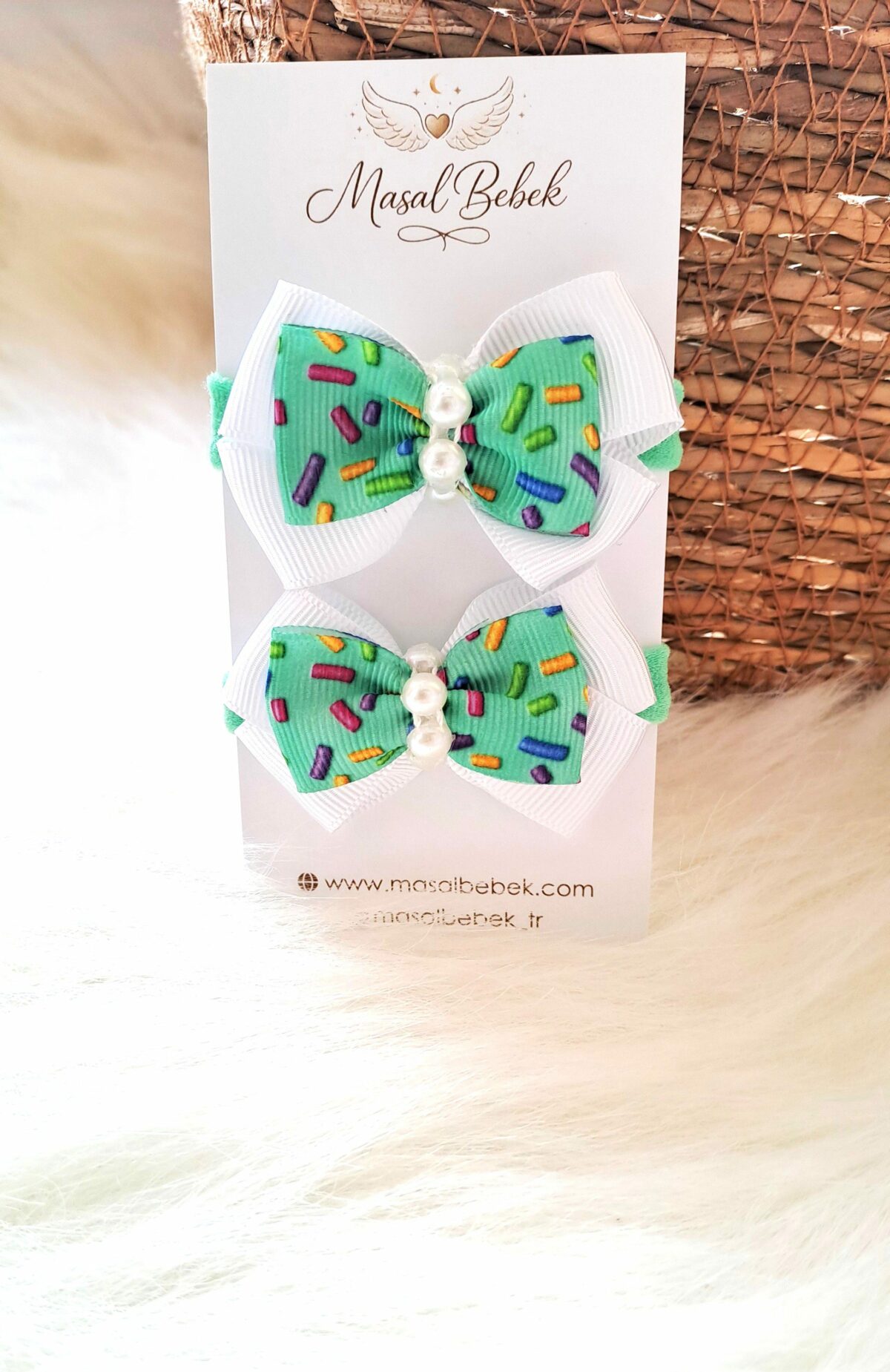 Beyaz Turkuaz İncili Lastik Toka - Görsel 2