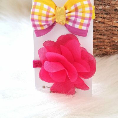 Pembe Çiçekli Tekli Lastik Toka