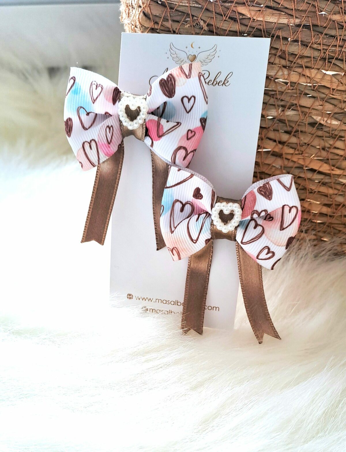 Kahve İncili Uzun Kurdaleli  Model 2li Klips Toka - Görsel 1