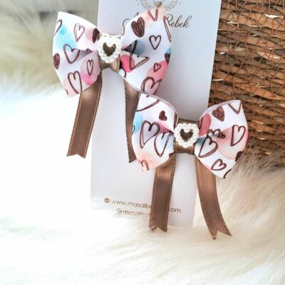 Kahve İncili Uzun Kurdaleli  Model 2li Klips Toka