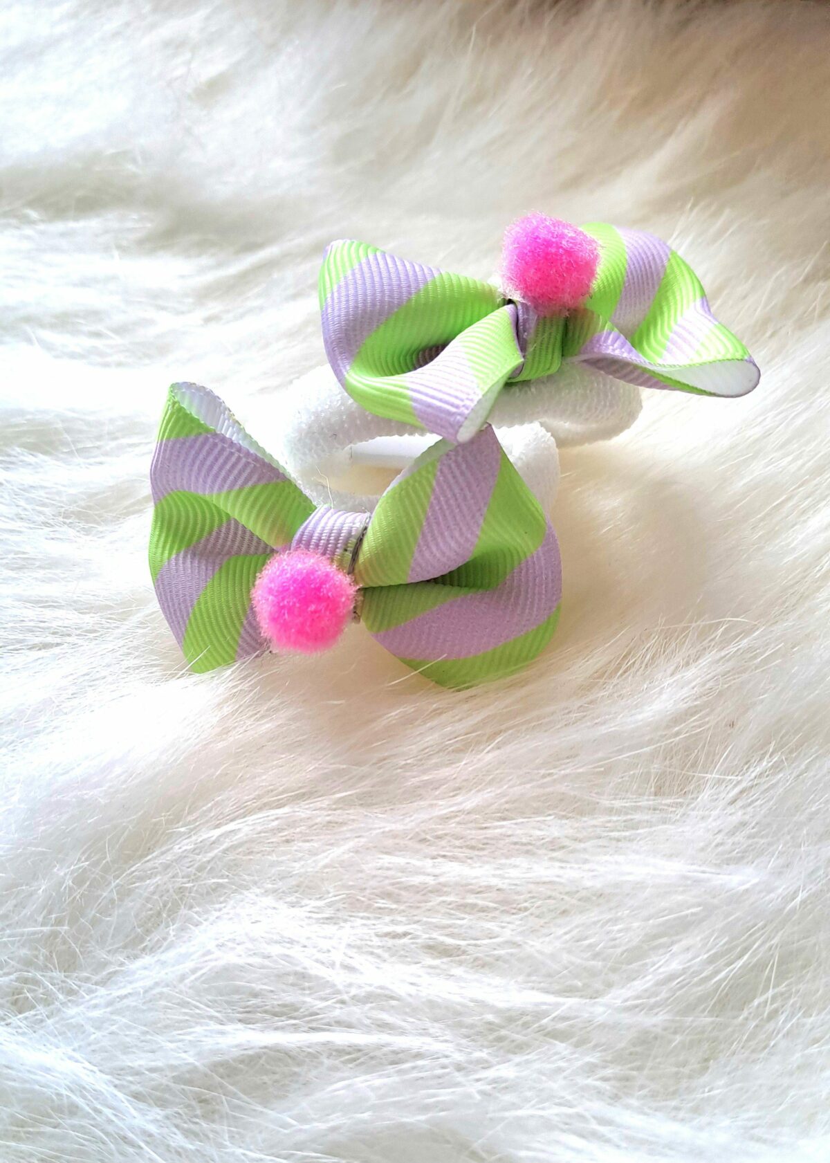 Yeşil Pembe Ponponlu Saç Lastik Toka 2li set - Görsel 2