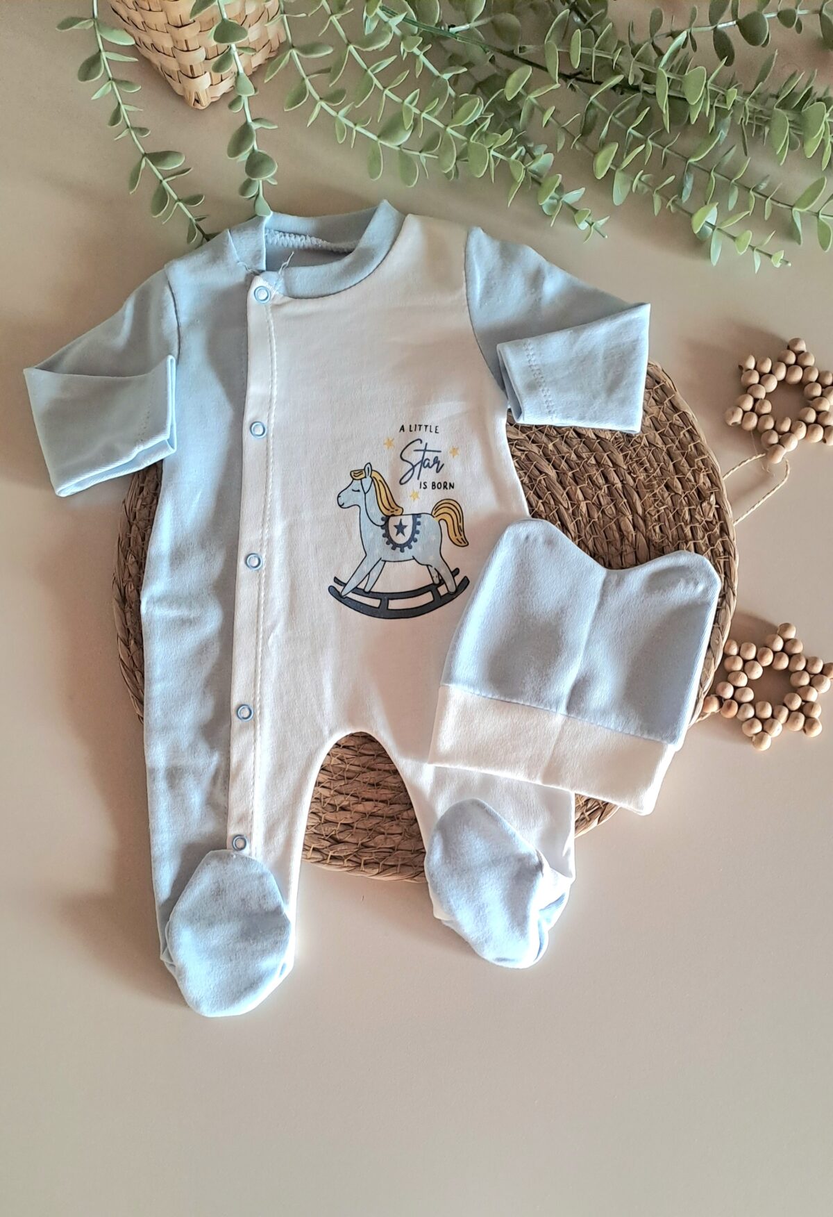 Oyuncak At Baskılı Bereli Penye Tulum - Görsel 1