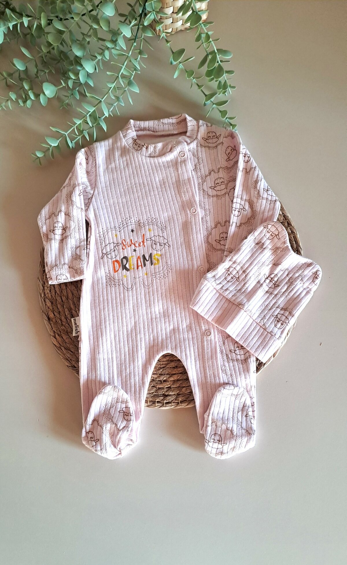 Kuzu Baskılı Bereli Tulum Pembe - Görsel 1