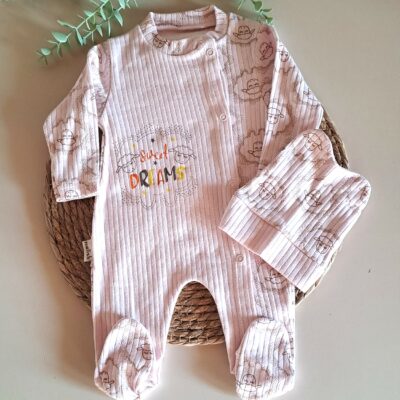 Kuzu Baskılı Bereli Tulum Pembe