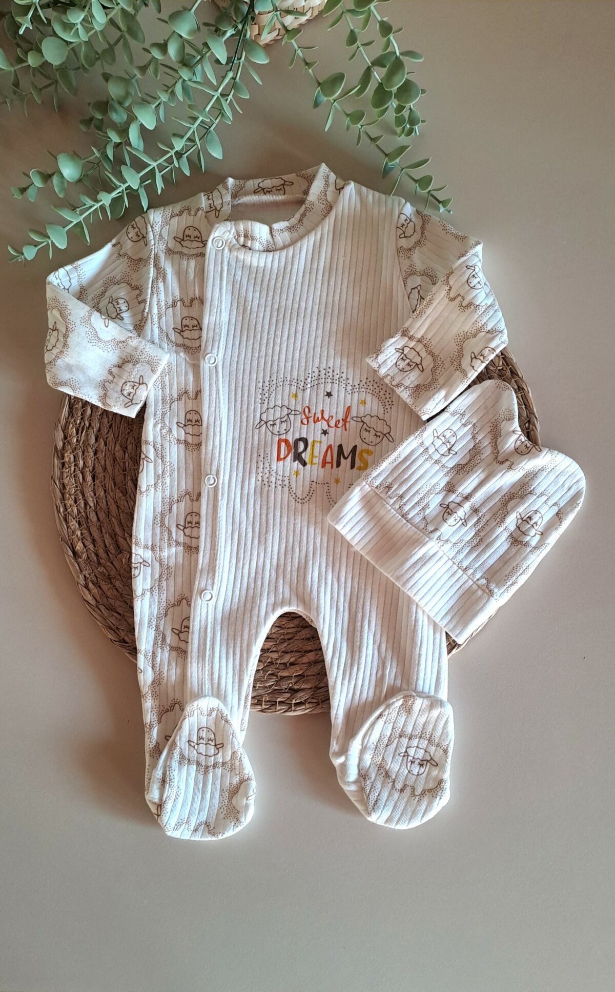 Kuzu Baskılı Bereli Tulum Beyaz - Görsel 1