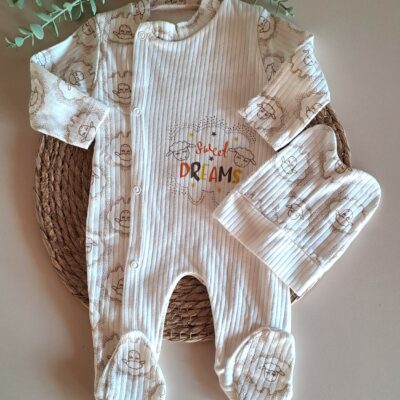 Kuzu Baskılı Bereli Tulum Beyaz